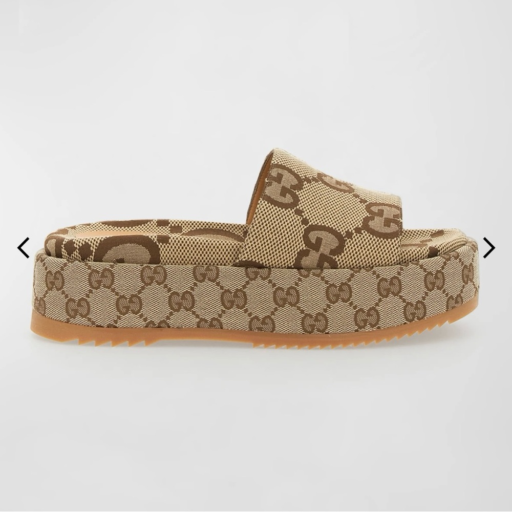 Angelina GG Canvas Flatform Slide Sandals